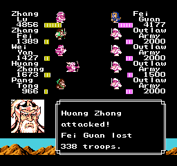 Huang Zhong attacks and deals 338 damage...